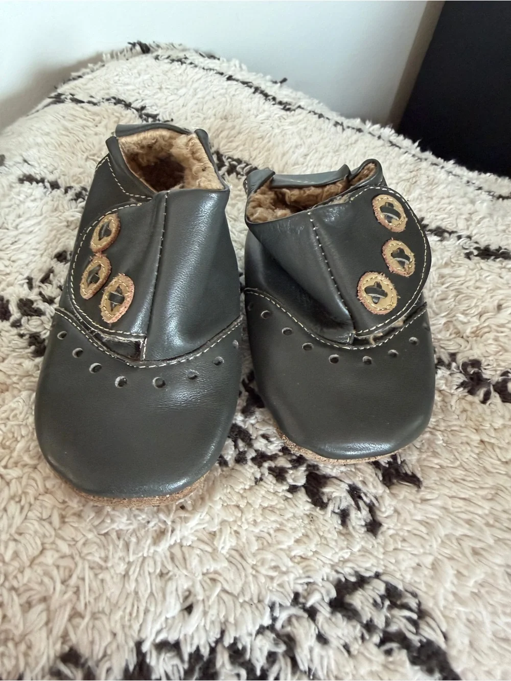 Livie & Luca Black Faux-Leather Baby Booties with Fur Trim